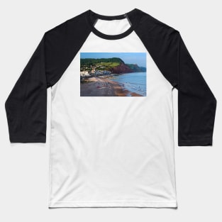 Sidmouth Seafront and Beach Baseball T-Shirt